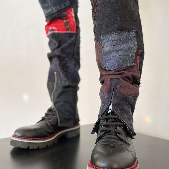 Acid Washed Black & Grey jeans with Metallic silver and CRIMSON Rose Tie Dye - Picture 6 of 17
